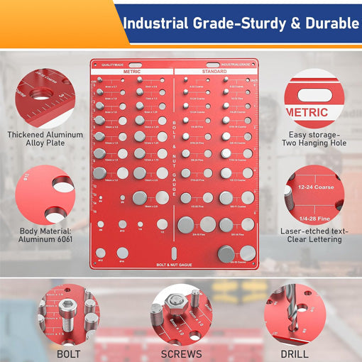 Wall-Mountable Bolt and Nut Identifier Gauge