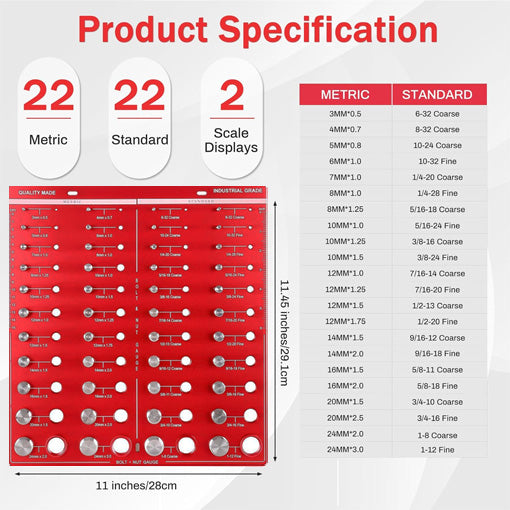 Wall-Mountable Bolt and Nut Identifier Gauge