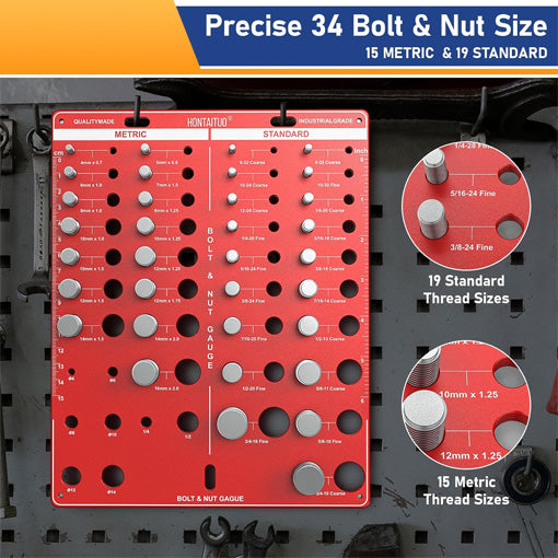 Wall-Mountable Bolt and Nut Identifier Gauge