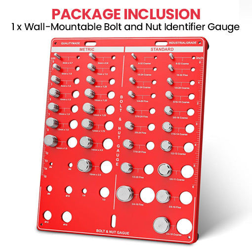 Wall-Mountable Bolt and Nut Identifier Gauge