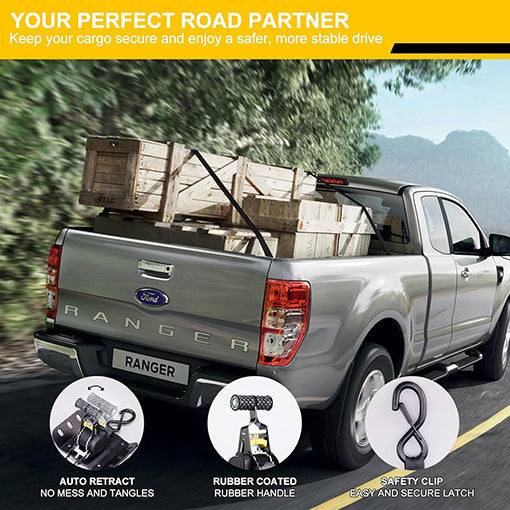 Bolt-on Auto Retract Truck Bed Ratchet Straps
