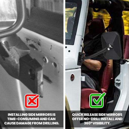 Quick Release Side Mirrors for TJ, JK, JKU