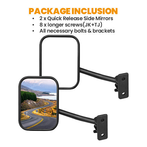 Quick Release Side Mirrors for TJ, JK, JKU