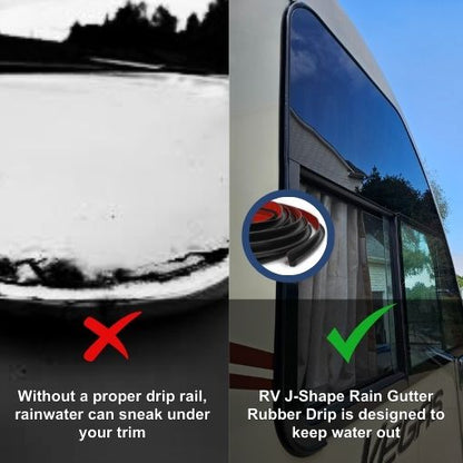 RV J-Shape Rain Gutter Rubber Drip